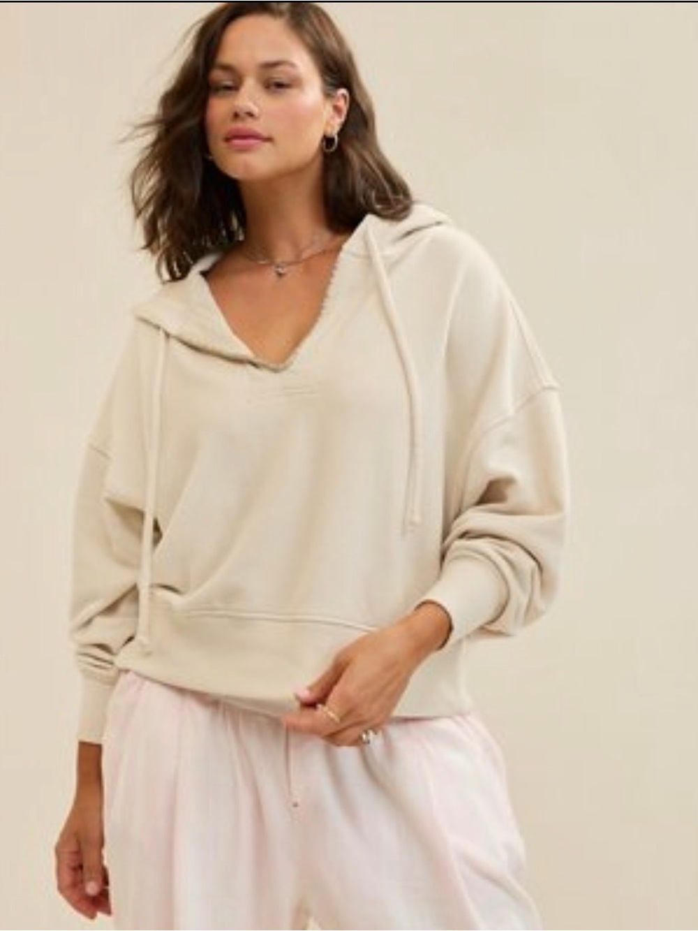 Aerie Beaded Hoodie Cake Batter Cream Oversized Sweatshirt Size S